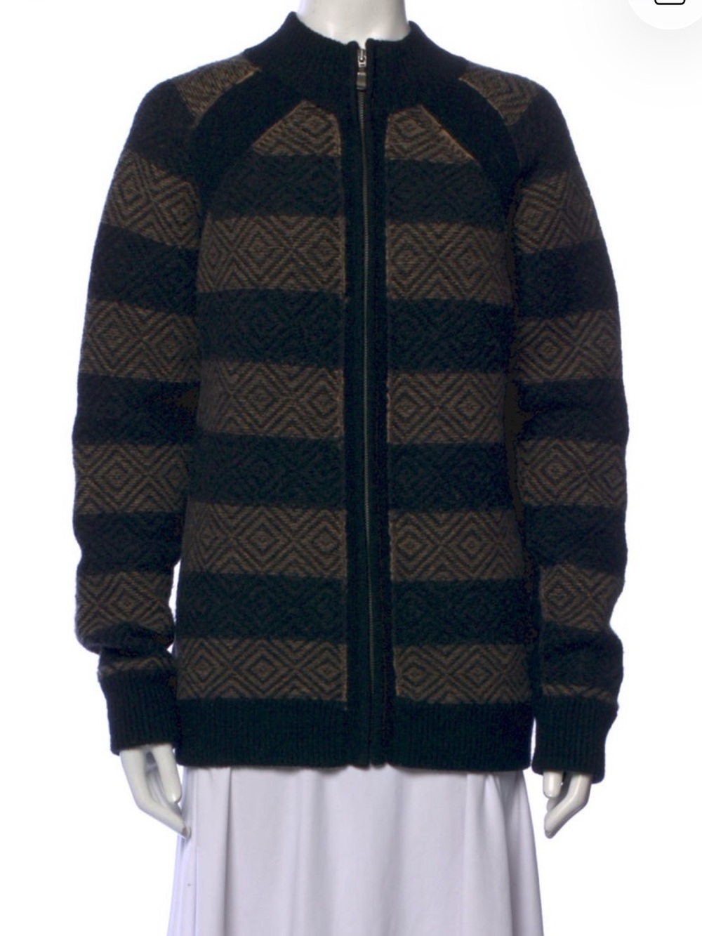 Ted Baker Black and Brown Striped Lambswool Zip Sweater